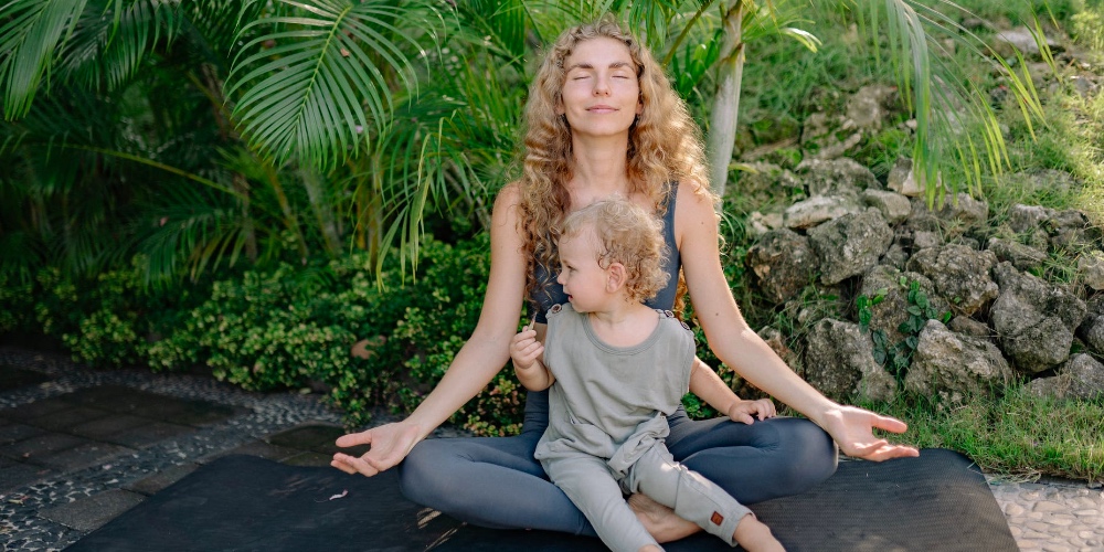 woman meditation with children meditation for children